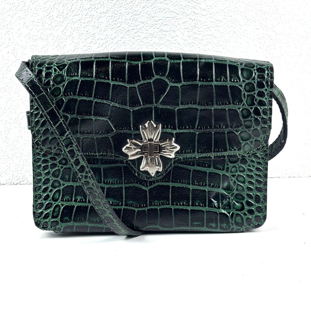 Patricia Nash Crossbody Bag Womens Small Green Croc Embossed Gothcore Luxury